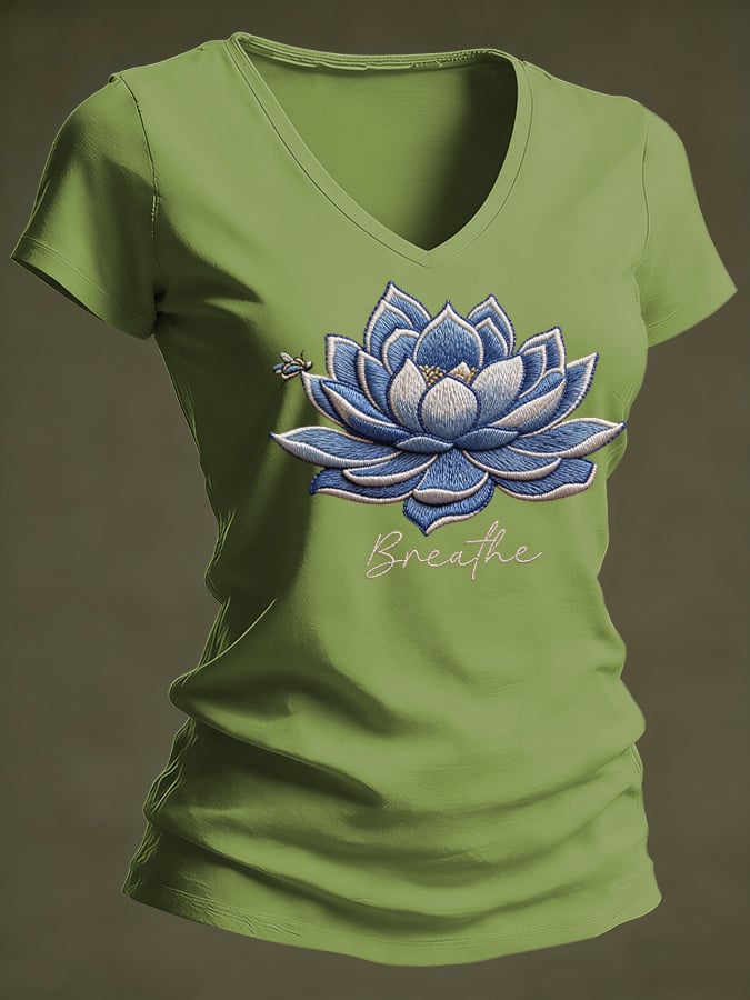Women's Breathe Print V Neck T-shirt