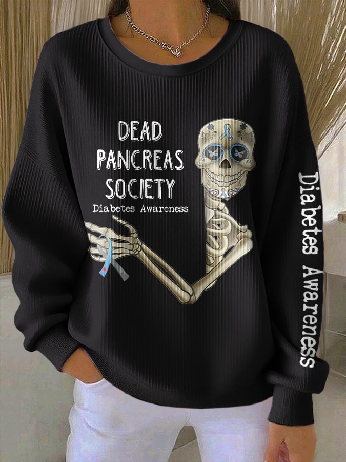 Women's Retro Diabetes Awareness Dead Pancreas Society Print Round Neck Sweatshirt