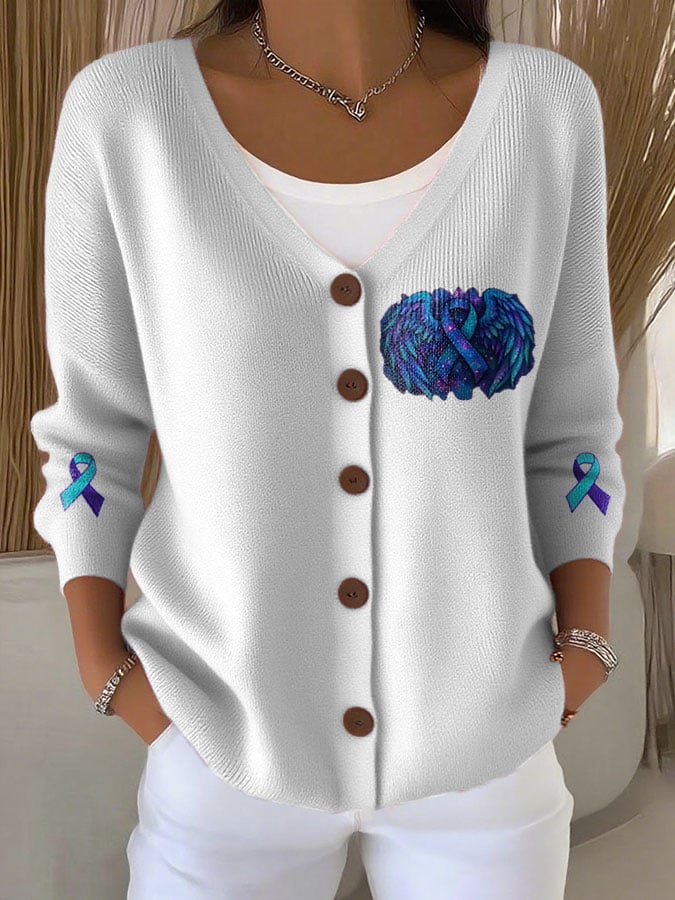 Women's Mental Health Print Chunky Knit Cardigan