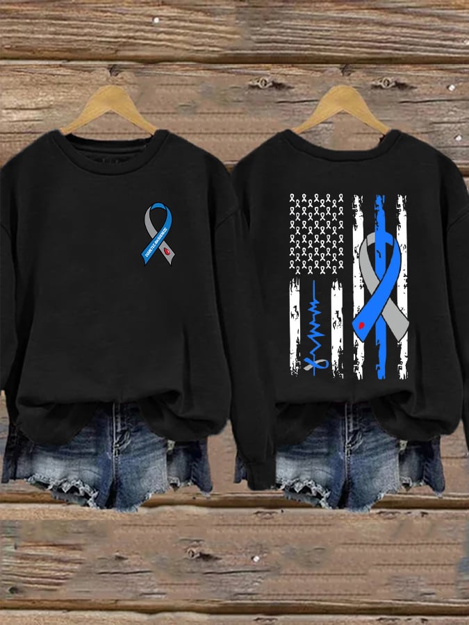Women'S Blue Ribbon Flag Diabetes Sweatshirt