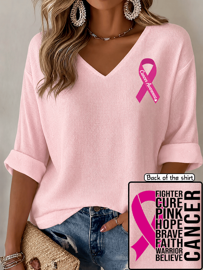 V-Neck The Power of Pink Print T-shirt