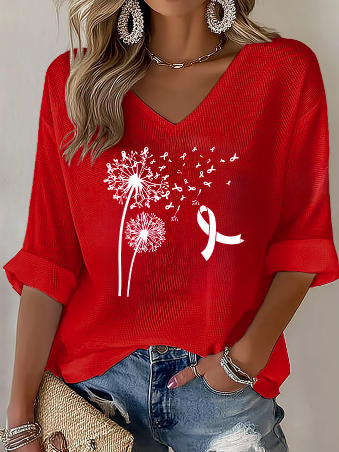 V-Neck The Power of Pink Print T-shirt