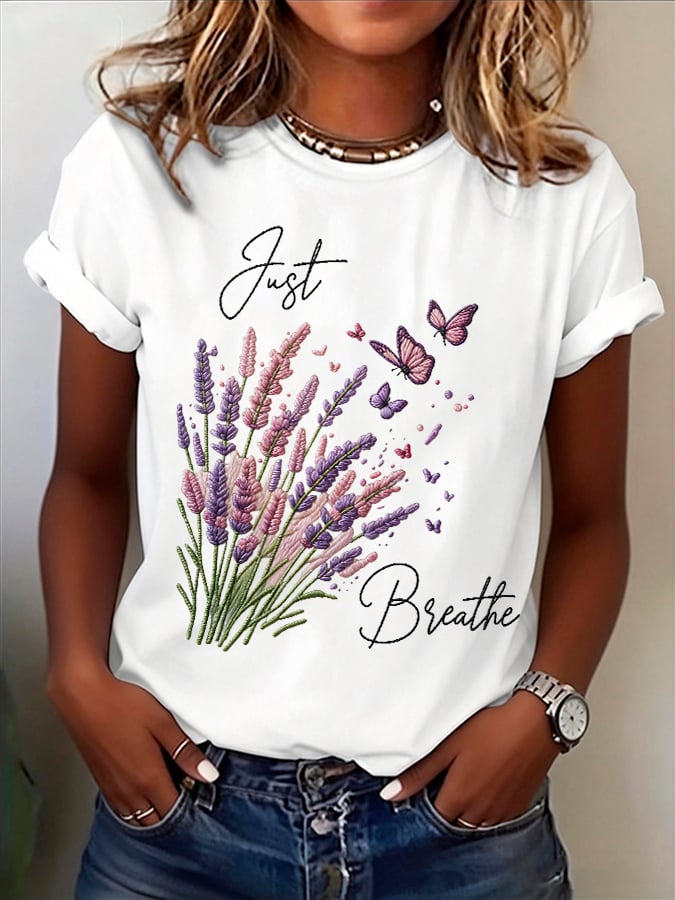 Women's Just Breathe Print Round Neck T-shirt