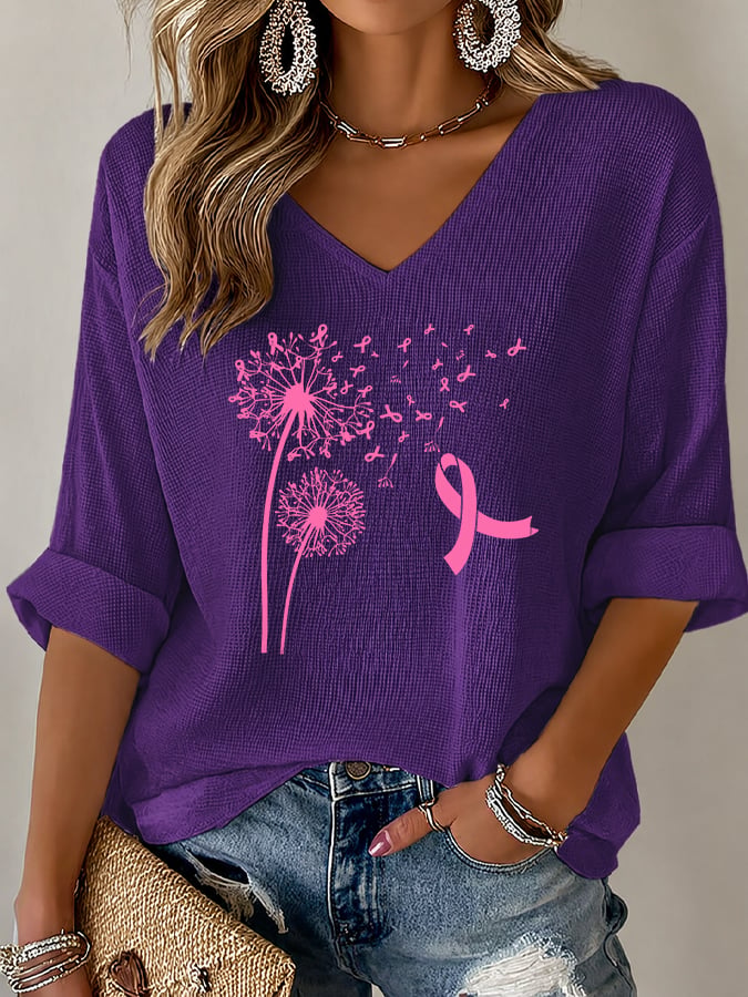 V-Neck The Power of Pink Print T-shirt